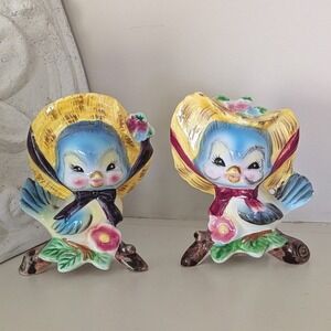 Vtg PY Miyao Japan Bluebird Salt and Pepper Shakers‎ B897 Anthropomorphic Birds